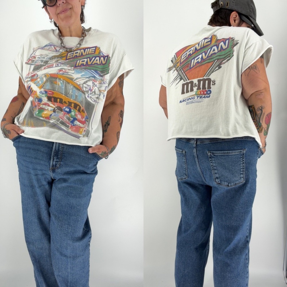 Vintage 1999 Ernie Irvan M&Ms racing shirt cropped cap sleeve tee boxy XL plus